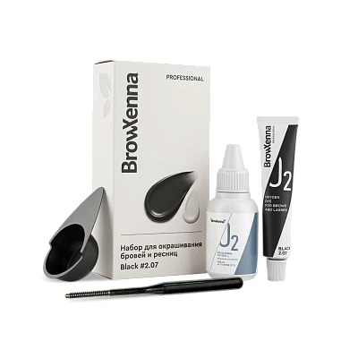 Набор для окрашивания бровей и ресниц BrowXenna® OXYGEN J2 (краска + оксид), BLACK 2.07