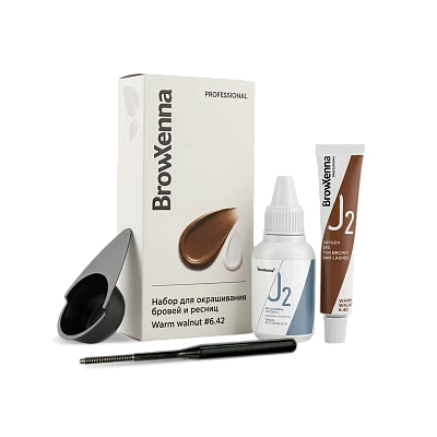 Набор для окрашивания бровей и ресниц BrowXenna® OXYGEN J2 (краска + оксид), WARM WALNUT 6.42