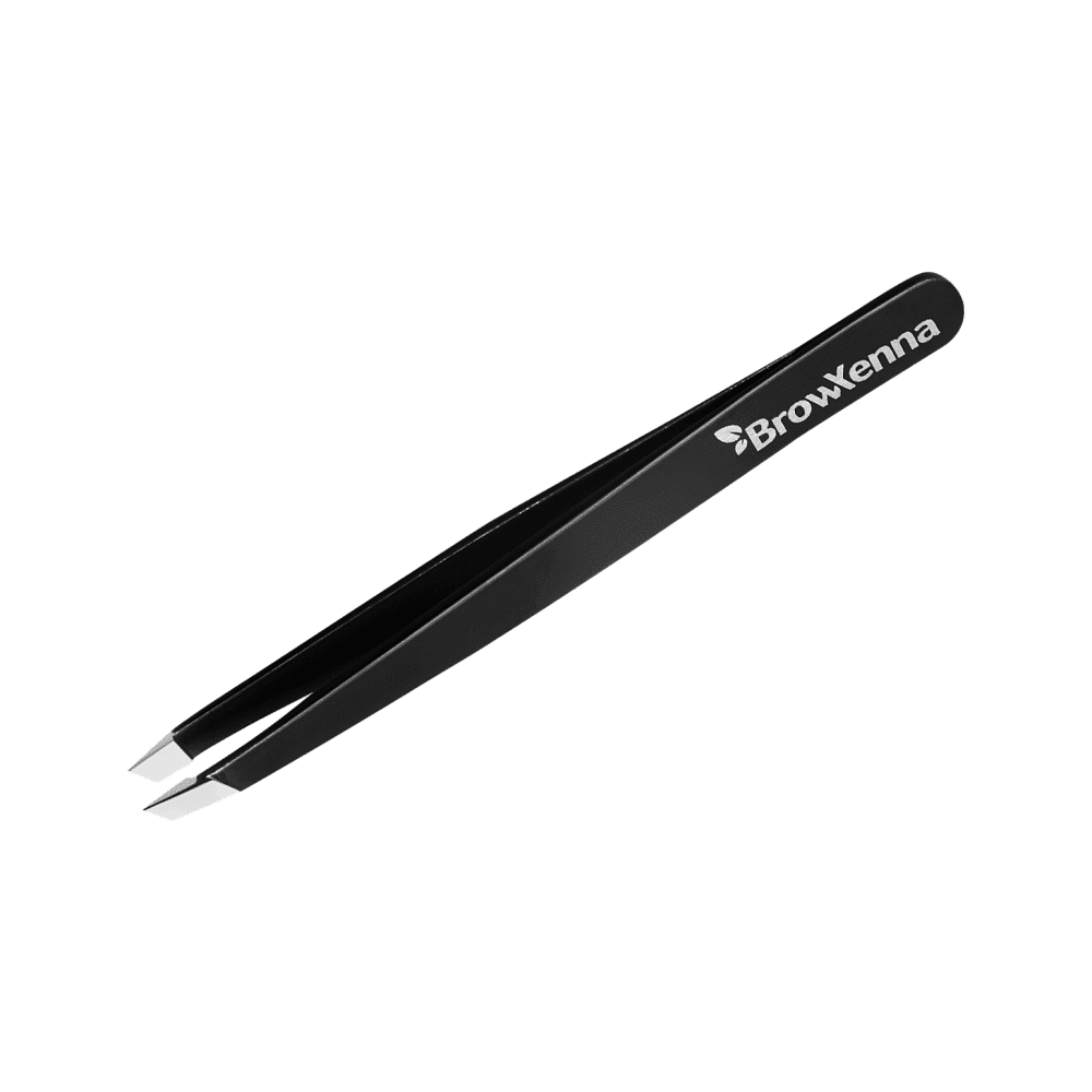 Пинцет для бровей скошенный, ручная заточка, серебро BrowXenna® - детальное фото