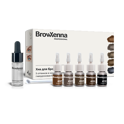 Набор "Шатен мини" хна для бровей 5 цветов + база, BrowXenna®