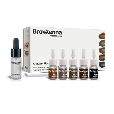 Набор "Шатен мини" хна для бровей 5 цветов + база, BrowXenna®