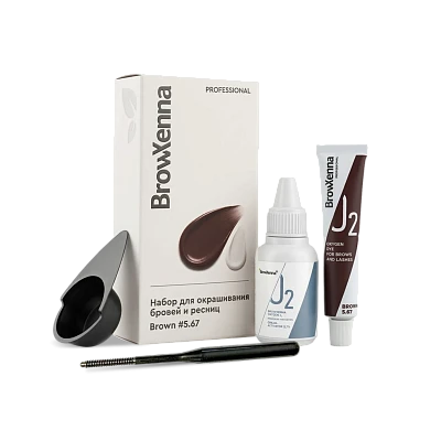 Набор для окрашивания бровей и ресниц BrowXenna® OXYGEN J2 (краска + оксид), BROWN 5.67